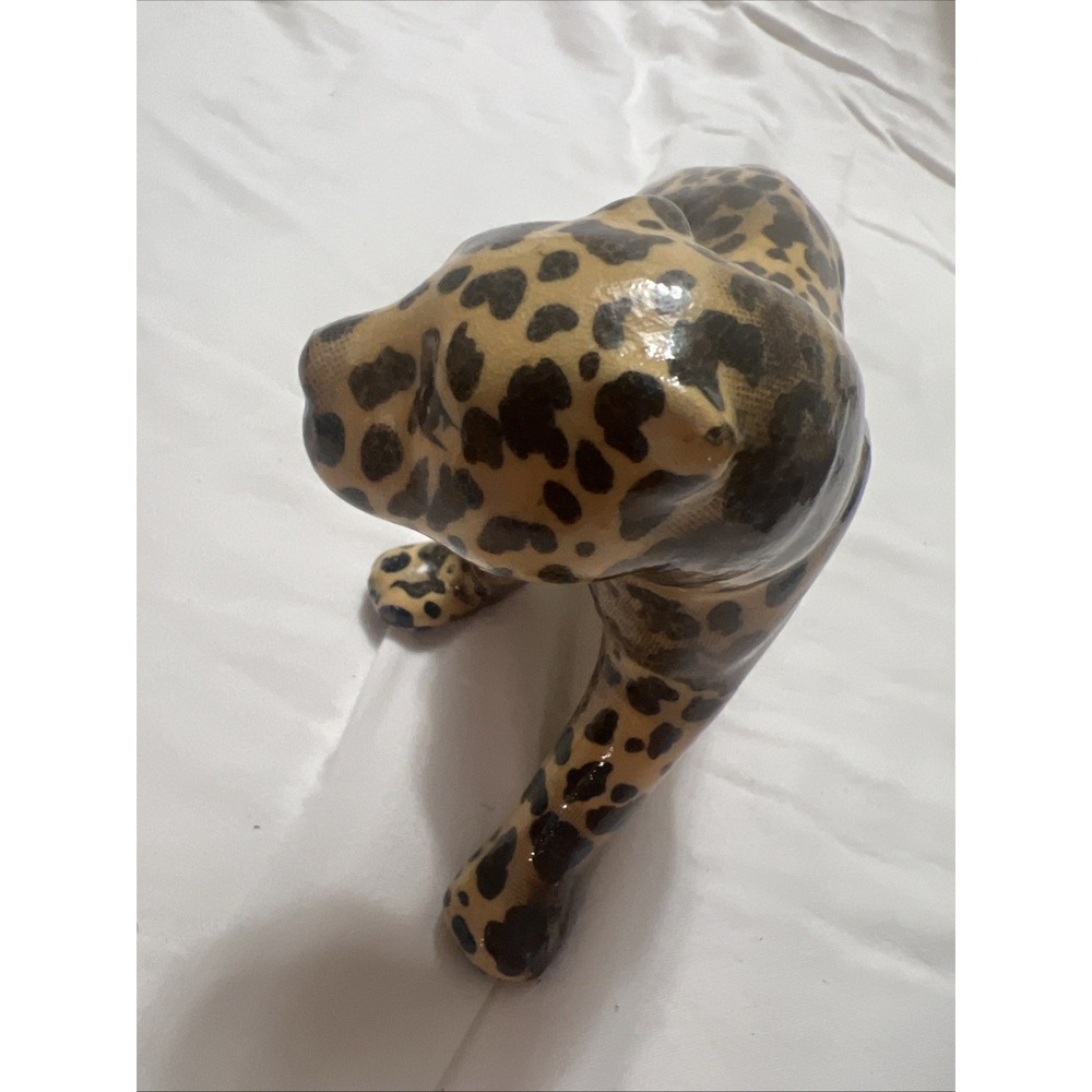 Vintage Paper Mache Leopard Jaguar Figurine – Glossy Hand Painted - 5"H 9"L - Picture 5 of 7